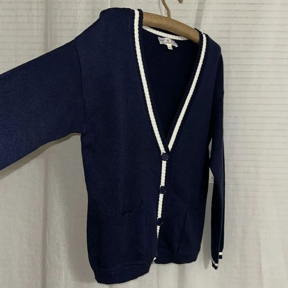 Pink Republic XS-S Navy White Stripe Knit Button V-Neck Cardigan with Pockets - Picture 10 of 16
